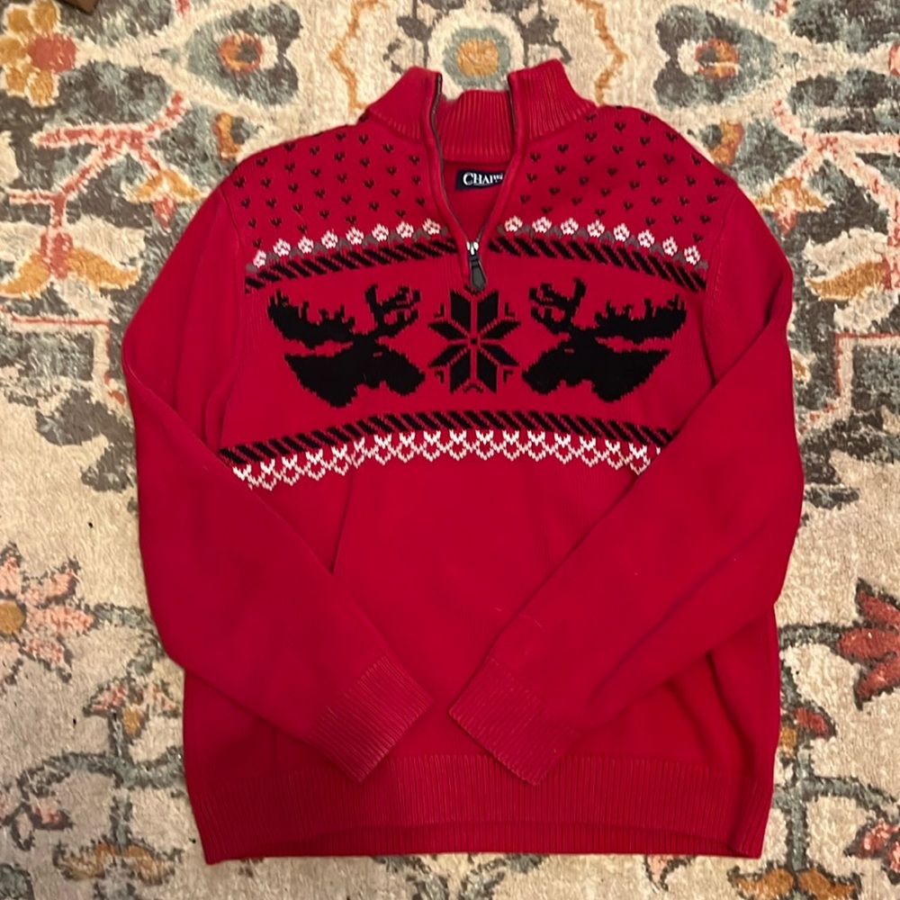Chaps moose reindeer red sweater Nordic quarter zip